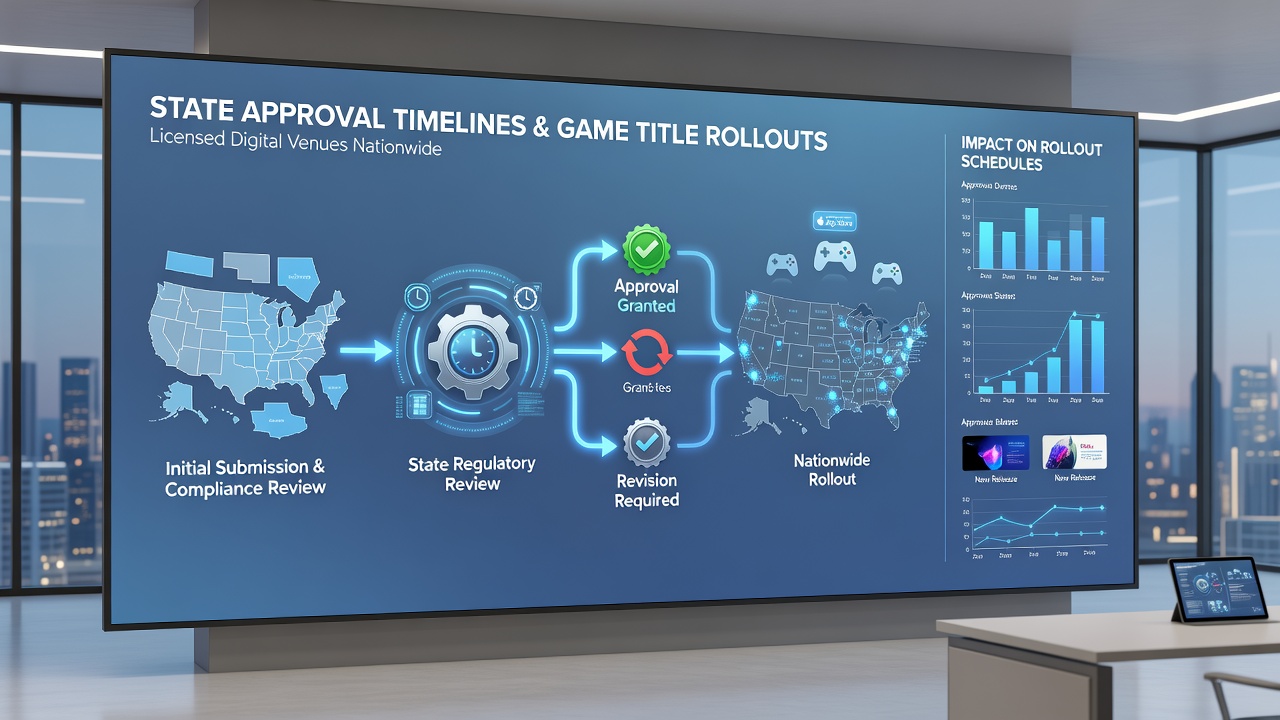 Digital platform interfaces displaying newly approved game titles in regulated state markets